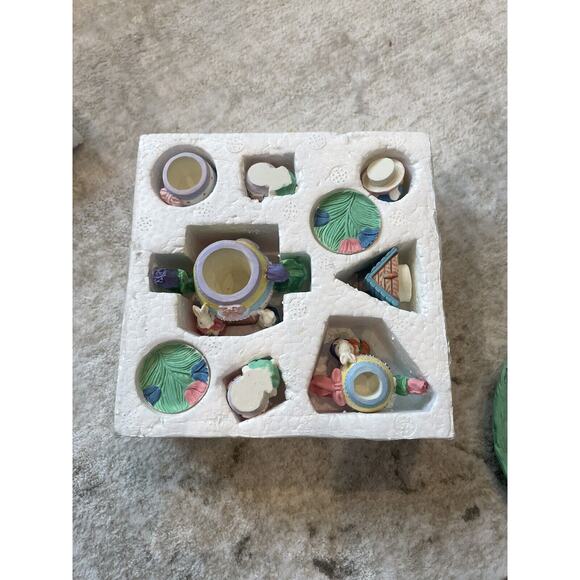 Vintage Miniature Tea Set Bunny Rabbit 10pcs Resin W/ Plate - Picture 4 of 8